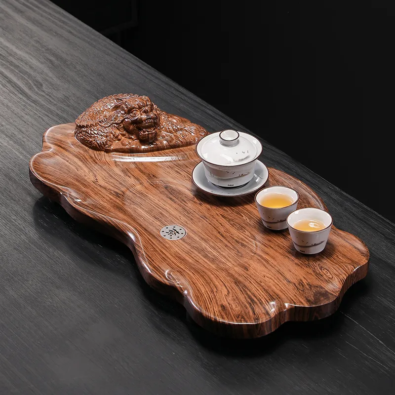 【天然實木】黑檀木雕刻功夫茶盤組｜中式茶具套裝｜實木泡茶盤 擺設收藏兩用