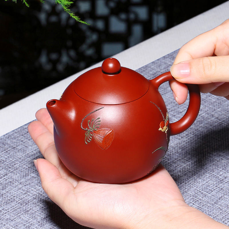 【經典器型 • 別出心裁】正宗宜興原礦大紅袍紫砂壺☞吳敏純手工匠心製作詠春龍蛋一壺四杯