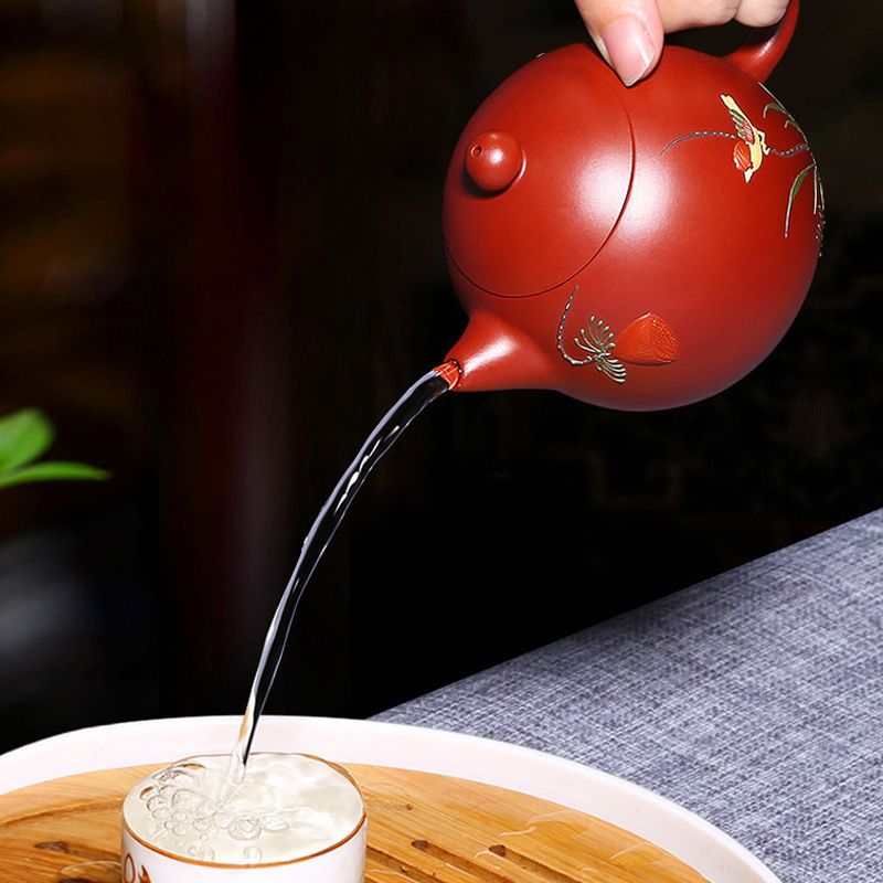 【經典器型 • 別出心裁】正宗宜興原礦大紅袍紫砂壺☞吳敏純手工匠心製作詠春龍蛋一壺四杯